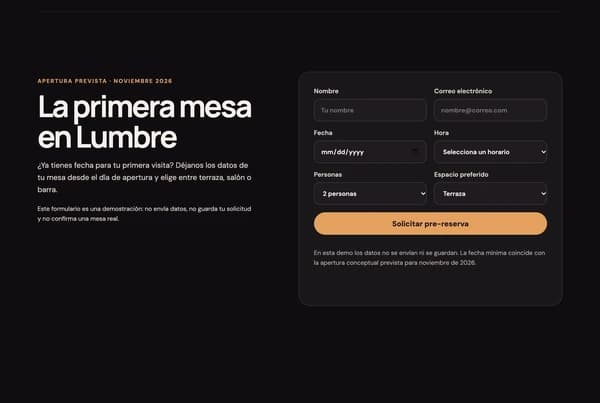 Formulario de pre-reserva de mesa de Lumbre
